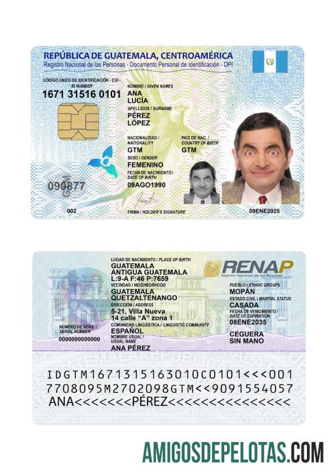 Carteira de identidade da Guatemala 2025 presente exemplo